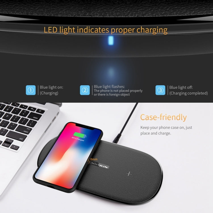 NILLKIN MC031 Gemini Dual Wireless Faster Charger QI Standard Smart Recognition 5/7.5/10W, For iPhone / Samsung / Nokia other QI Standard Smart Phones(Black) - Apple Accessories by NILLKIN | Online Shopping UK | buy2fix