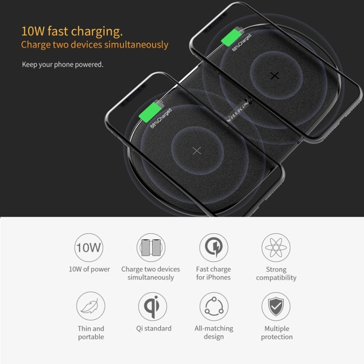 NILLKIN MC031 Gemini Dual Wireless Faster Charger QI Standard Smart Recognition 5/7.5/10W, For iPhone / Samsung / Nokia other QI Standard Smart Phones(Black) - Apple Accessories by NILLKIN | Online Shopping UK | buy2fix