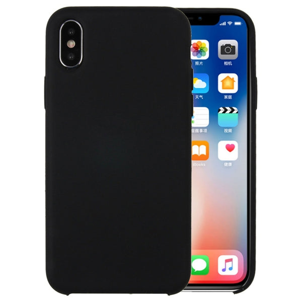 For iPhone X / XS Pure Color Liquid Silicone + PC Dropproof Protective Back Cover Case(Black) by buy2fix