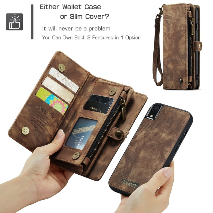 For iPhone XR CaseMe Detachable Multifunctional Horizontal Flip Leather Case with Card Slot & Holder & Zipper Wallet & Photo Frame (Brown) - Apple Accessories by CaseMe | Online Shopping UK | buy2fix