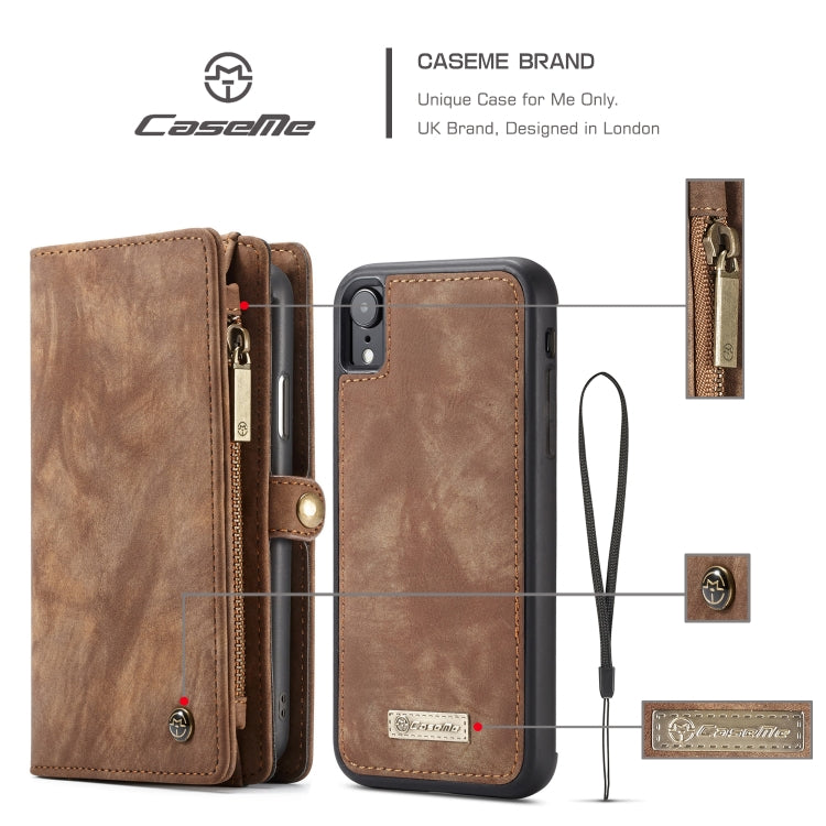 For iPhone XR CaseMe Detachable Multifunctional Horizontal Flip Leather Case with Card Slot & Holder & Zipper Wallet & Photo Frame (Brown) - Apple Accessories by CaseMe | Online Shopping UK | buy2fix