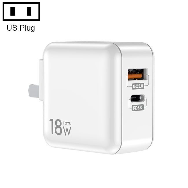 TOTUDESIGN HTY-0902000 Sharp Series 18W PD + QC 3.0 Dual USB Travel Charger Power Adapter, US Plug(White) - Apple Accessories by TOTUDESIGN | Online Shopping UK | buy2fix