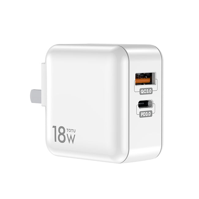 TOTUDESIGN HTY-0902000 Sharp Series 18W PD + QC 3.0 Dual USB Travel Charger Power Adapter, US Plug(White) - Apple Accessories by TOTUDESIGN | Online Shopping UK | buy2fix