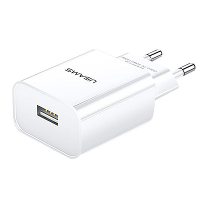 USAMS US-CC075 T18 2.1A Single USB Travel Charger, EU Plug (White) by USAMS