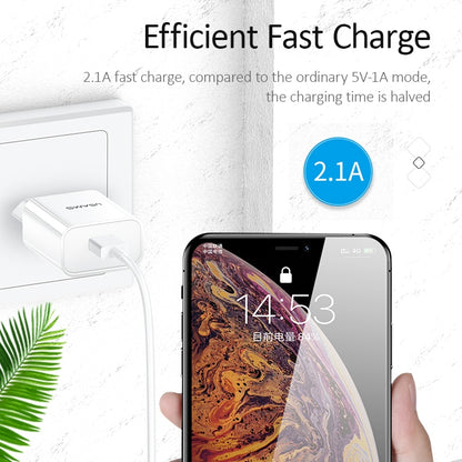 USAMS US-CC075 T18 2.1A Single USB Travel Charger, EU Plug (White) by USAMS