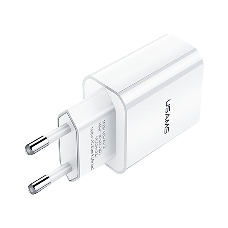 USAMS US-CC075 T18 2.1A Single USB Travel Charger, EU Plug (White) by USAMS