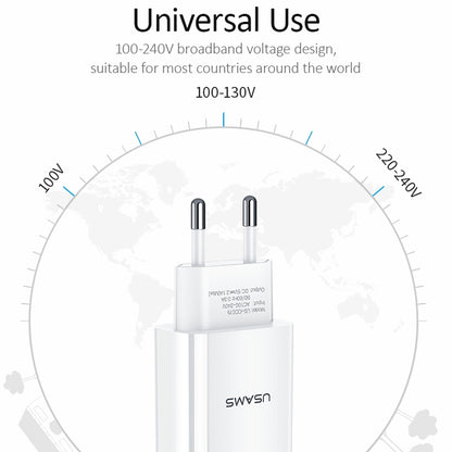 USAMS US-CC075 T18 2.1A Single USB Travel Charger, EU Plug (White) by USAMS