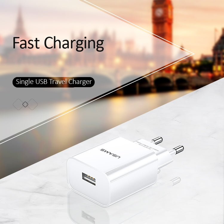 USAMS US-CC075 T18 2.1A Single USB Travel Charger, EU Plug (White) by USAMS