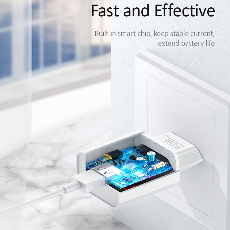 USAMS US-CC075 T18 2.1A Single USB Travel Charger, EU Plug (White) by USAMS