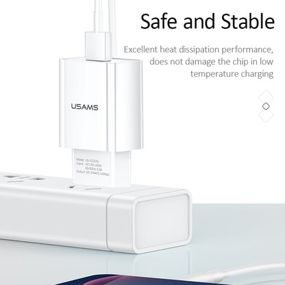 USAMS US-CC075 T18 2.1A Single USB Travel Charger, EU Plug (White) by USAMS