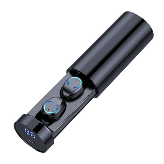 F9-6 TWS CVC8.0 Noise Cancelling Touch Bluetooth Earphone with Pull-out Cylindrical Charging Box, Support LED Power Digital Display & Call & Siri(Black)