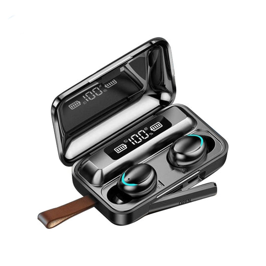 F9-5C Jerry Solution Touch Écouteur Bluetooth avec boîtier de chargement magnétique, prise en charge de l'affichage d'alimentation LED à trois écrans, banque d'alimentation, appel, Siri et dragonne (noir)
