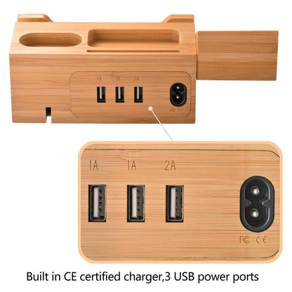 Multi-function Bamboo Charging Station Charger Stand Management Base with 3 USB Ports, EU Plug - Multifunction Charger by buy2fix | Online Shopping UK | buy2fix