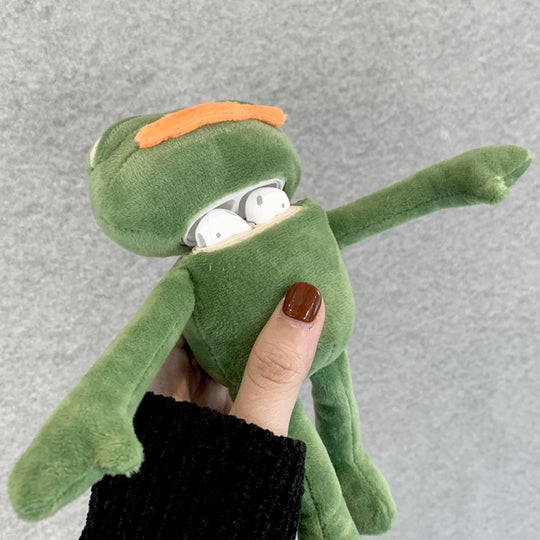 Pour AirPods 1 / 2 Étui de protection pour écouteurs en forme de grenouille triste en peluche avec crochet