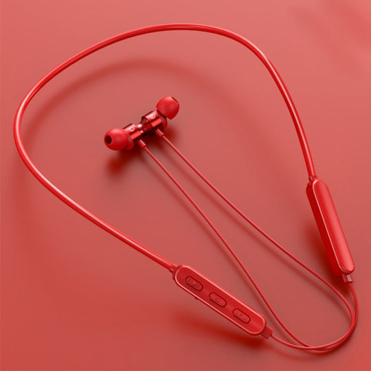 Écouteur de sport Bluetooth 5.1 à fil rond monté sur le cou avec fonction magnétique (rouge)