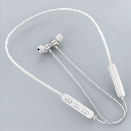 Écouteur de sport Bluetooth 5.1 à fil rond monté sur le cou avec fonction magnétique (blanc)