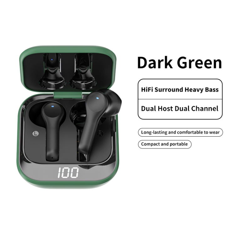 K08 Wireless Bluetooth 5.0 Noise Cancelling Stereo Binaural Earphone with Charging Box & LED Digital Display (Green) - Bluetooth Earphone by buy2fix | Online Shopping UK | buy2fix