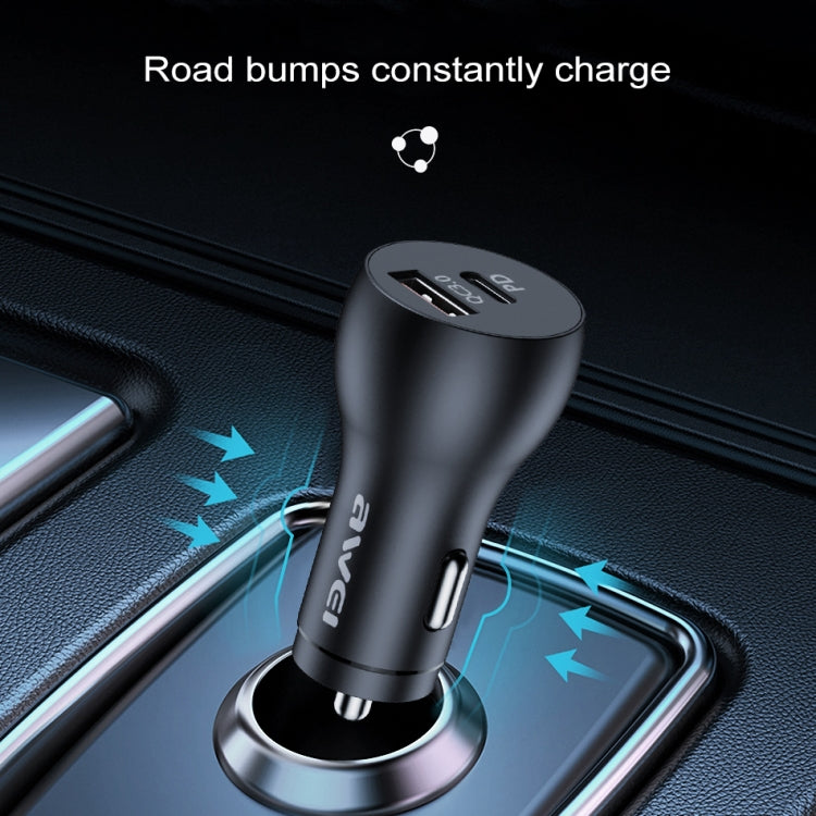 awei C-822 18W PD 8 Pin + 18W QC 3.0 USB Interface Car Charger(Black) - In Car by awei | Online Shopping UK | buy2fix