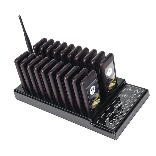 QC100 999 Channel Restaurant Wireless Paging Queuing Calling System with 20 Call Coaster Pagers, EU Plug by buy2fix