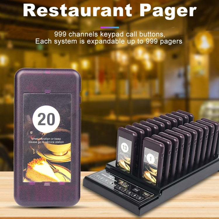 QC100 999 Channel Restaurant Wireless Paging Queuing Calling System with 20 Call Coaster Pagers, US Plug - Security by buy2fix | Online Shopping UK | buy2fix