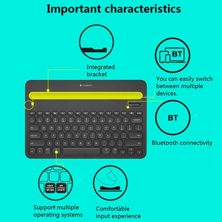 Logitech K480 Multi-device Bluetooth 3.0 Wireless Bluetooth Keyboard with Stand (Black) - Wireless Keyboard by Logitech | Online Shopping UK | buy2fix