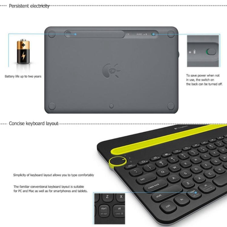 Logitech K480 Multi-device Bluetooth 3.0 Wireless Bluetooth Keyboard with Stand (White) - Computer & Networking by Logitech | Online Shopping UK | buy2fix