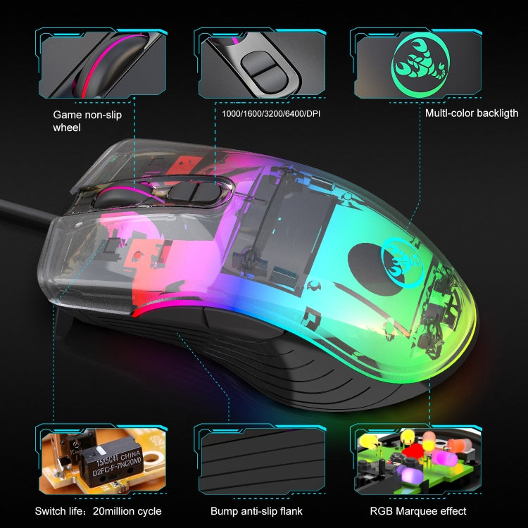 HXSJ A867 USB 6400DPI Four-speed Adjustable RGB Illuminate Wired E-sport Gaming Mouse, Length: 1.5m - Computer & Networking by HXSJ | Online Shopping UK | buy2fix