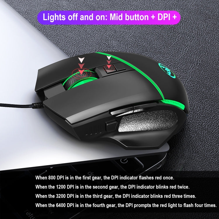 HXSJ A876 Wired Mouse Colorful Synchronous Light Emission 6400dpi Adjustable Light Gaming Mouse, Length: 150cm - Wired Mice by HXSJ | Online Shopping UK | buy2fix