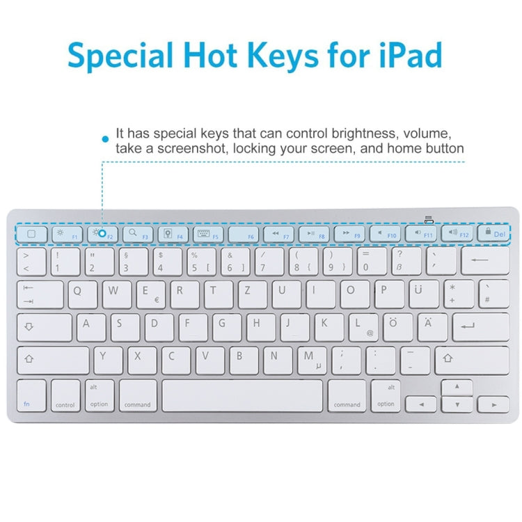 WB-8022 Ultra-thin Wireless Bluetooth Keyboard for iPad, Samsung, Huawei, Xiaomi, Tablet PCs or Smartphones, German Keys(Silver) - Computer & Networking by buy2fix | Online Shopping UK | buy2fix