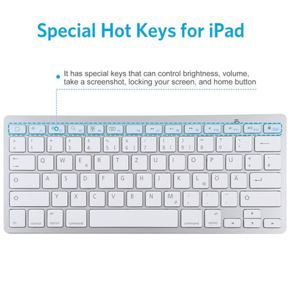 WB-8022 Ultra-thin Wireless Bluetooth Keyboard for iPad, Samsung, Huawei, Xiaomi, Tablet PCs or Smartphones, German Keys(Silver) - Computer & Networking by buy2fix | Online Shopping UK | buy2fix