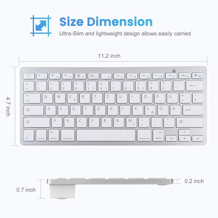 WB-8022 Ultra-thin Wireless Bluetooth Keyboard for iPad, Samsung, Huawei, Xiaomi, Tablet PCs or Smartphones, German Keys(Silver) - Computer & Networking by buy2fix | Online Shopping UK | buy2fix