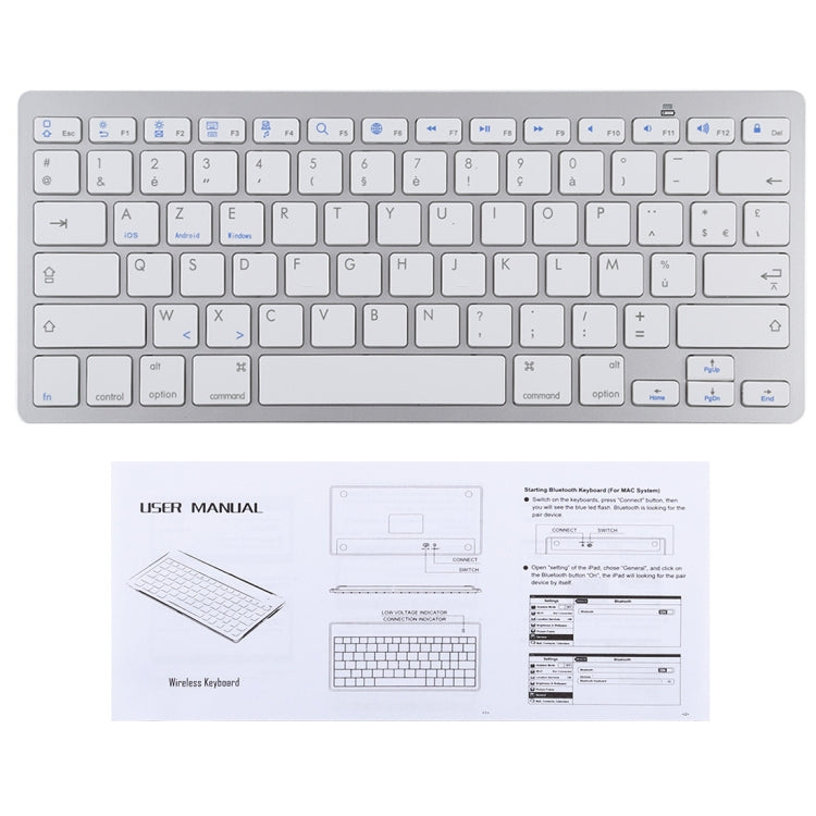 WB-8022 Ultra-thin Wireless Bluetooth Keyboard for iPad, Samsung, Huawei, Xiaomi, Tablet PCs or Smartphones, French Keys(Silver) - Computer & Networking by buy2fix | Online Shopping UK | buy2fix