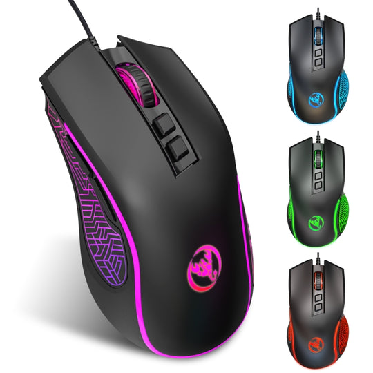 Souris de jeu filaire HXSJ X100 à 7 boutons, 3 600 DPI, Cool Glowing, longueur du câble : 1,5 m (noir)