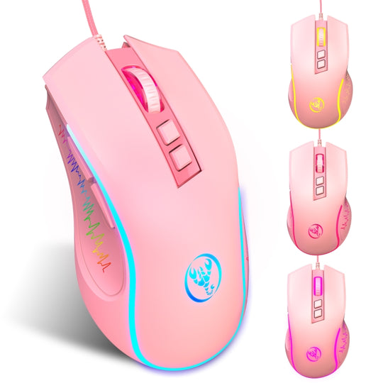 Souris de jeu filaire HXSJ X100 à 7 boutons, 3 600 DPI, Cool Glowing, longueur du câble : 1,5 m (rose)