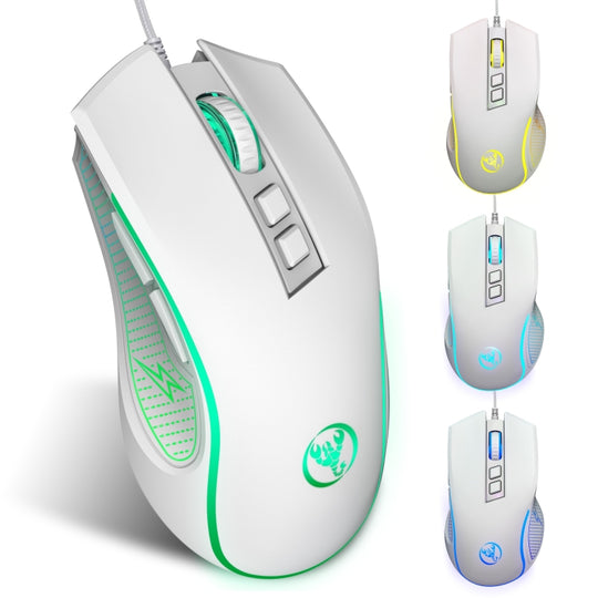 Souris de jeu filaire HXSJ X100 à 7 boutons, 3 600 DPI, Cool Glowing, longueur du câble : 1,5 m (blanc)