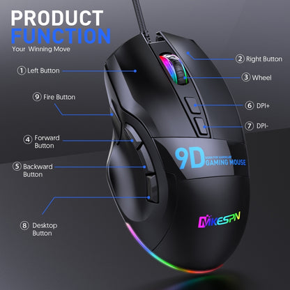 MKESPN X10 9-Buttons RGB Wired Macro Definition Gaming Mouse - Wired Mice by MKESPN | Online Shopping UK | buy2fix