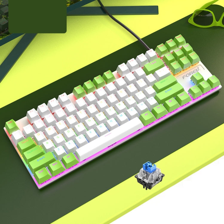 FOREV FV-301 87-keys Blue Axis Mechanical Gaming Keyboard, Cable Length: 1.6m(White + Green) - Wired Keyboard by buy2fix | Online Shopping UK | buy2fix