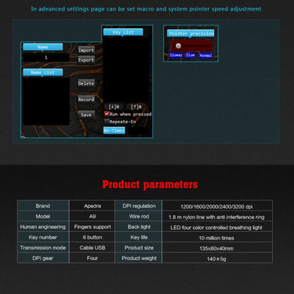 Apedra iMICE A9 High Precision Gaming Mouse LED four color controlled breathing light USB 6 Buttons 3200 DPI Wired Optical Gaming Mouse for Computer PC Laptop(Black) by iMICE