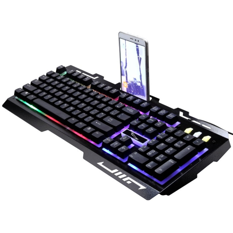 ZGB G700 104 Keys USB Wired Mechanical Feel Glowing Metal Panel Suspension Gaming Keyboard with Phone Holder(Black) - Wired Keyboard by buy2fix | Online Shopping UK | buy2fix