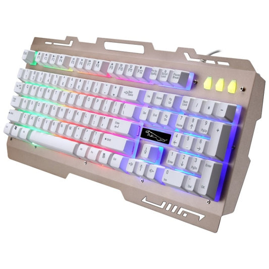 ZGB G700 104 Keys USB Wired Mechanical Feel Glowing Metal Panel Suspension Gaming Keyboard with Phone Holder(Gold) by buy2fix