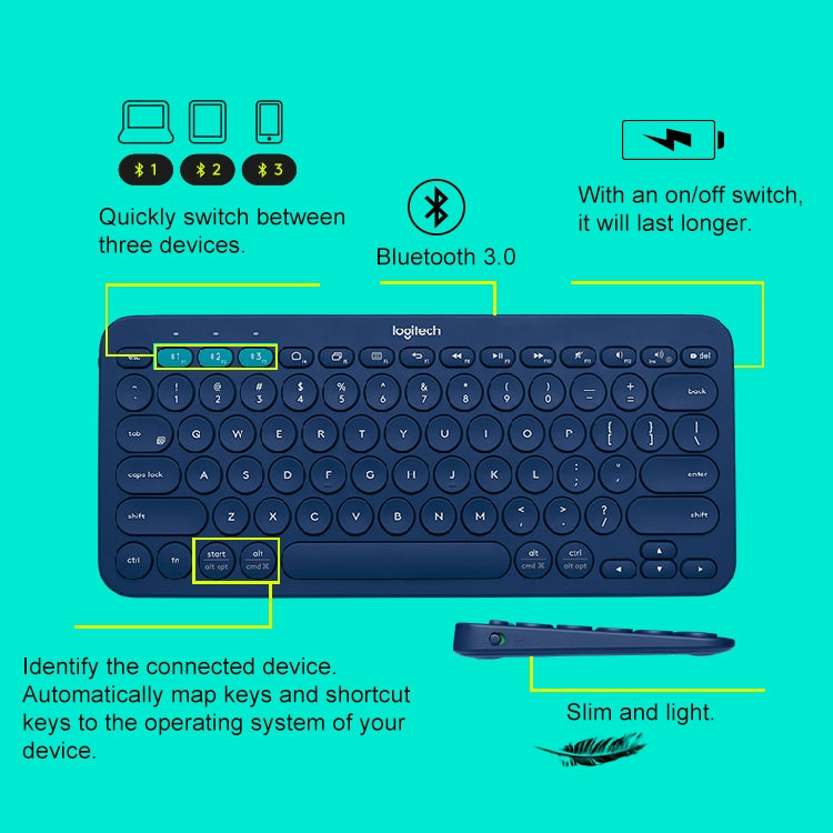 Logitech K380 Portable Multi-Device Wireless Bluetooth Keyboard(Black) - Wireless Keyboard by Logitech | Online Shopping UK | buy2fix