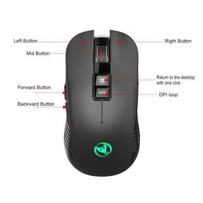 HXSJ T30 2.4GHz 8-key USB Rechargeable Colorful Glowing 3600DPI Four-speed Adjustable Wireless Optical Mute Gaming Mouse for Desktop Computers / Laptops, with USB-C / Type-C Adapter - Wireless Mice by HXSJ | Online Shopping UK | buy2fix