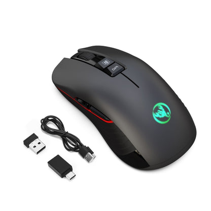 HXSJ T30 2.4GHz 8-key USB Rechargeable Colorful Glowing 3600DPI Four-speed Adjustable Wireless Optical Mute Gaming Mouse for Desktop Computers / Laptops, with USB-C / Type-C Adapter - Wireless Mice by HXSJ | Online Shopping UK | buy2fix