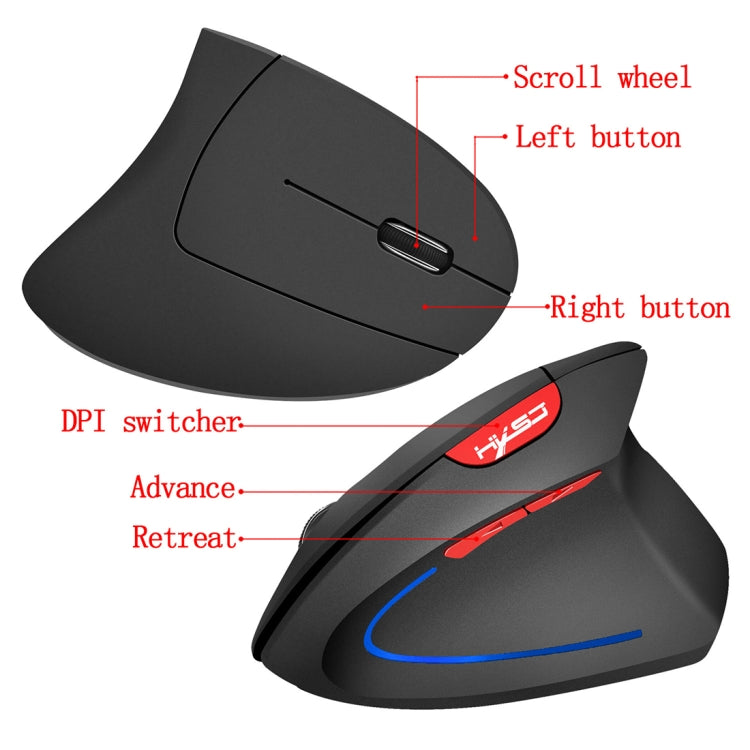 HXSJ T22 2.4GHz Wireless 4-Keys 2400 DPI Adjustable Ergonomics Optical Vertical Mouse(Black) - Wireless Mice by HXSJ | Online Shopping UK | buy2fix