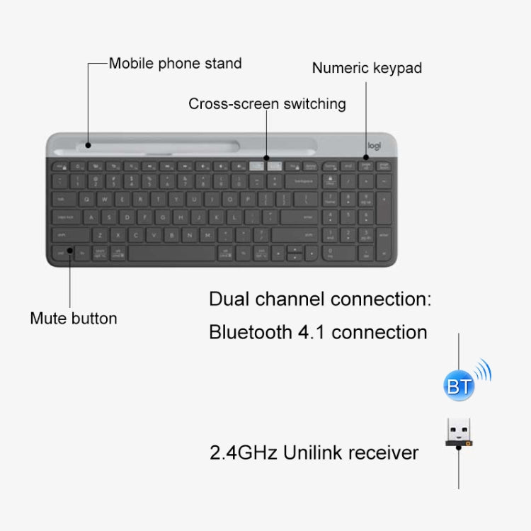 Logitech K580 Dual Modes Thin and Light Multi-device Wireless Keyboard with Phone Holder (White) - Wireless Keyboard by Logitech | Online Shopping UK | buy2fix