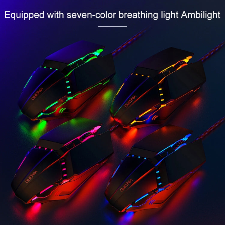 YINDIAO 3200DPI 4-modes Adjustable 7-keys RGB Light Wired Metal Mechanical Hard Core Macro Mouse, Style: Silent Version (Grey) - Wired Mice by YINDIAO | Online Shopping UK | buy2fix