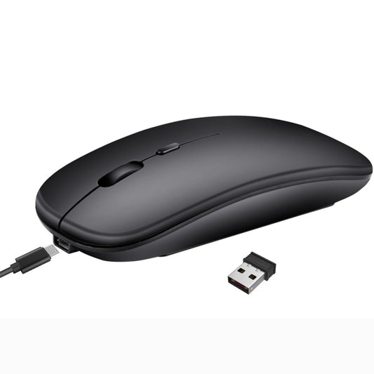 HXSJ M90 2.4GHz Ultrathin Mute Rechargeable Dual Mode Wireless Bluetooth Notebook PC Mouse(Black) by HXSJ