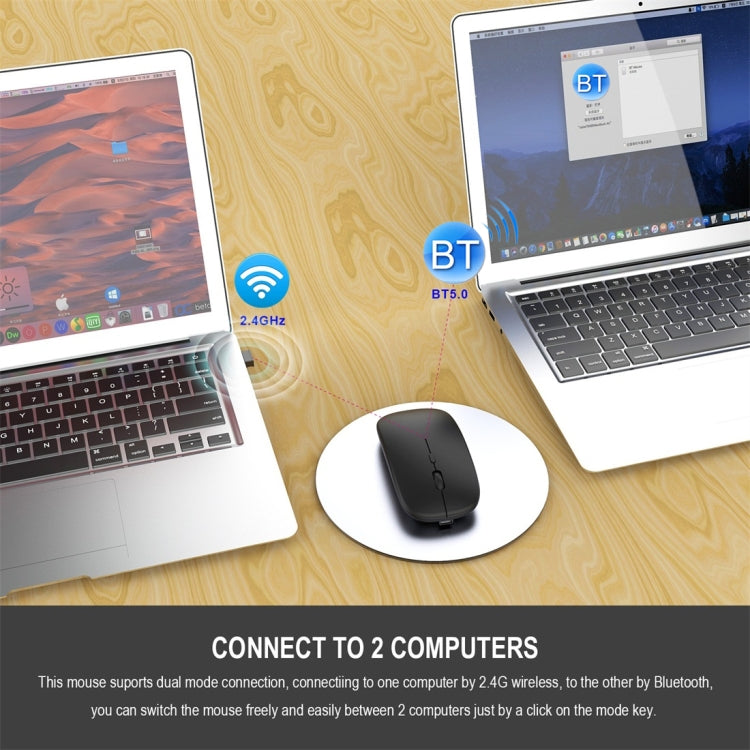 HXSJ M90 2.4GHz Ultrathin Mute Rechargeable Dual Mode Wireless Bluetooth Notebook PC Mouse(Black) by HXSJ