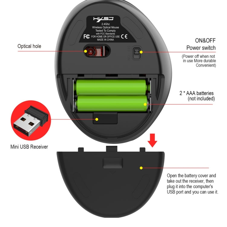 HXSJ T33 2.4GHz Ergonomic Optical Wireless Notebook PC Mouse (Black) - Wireless Mice by HXSJ | Online Shopping UK | buy2fix