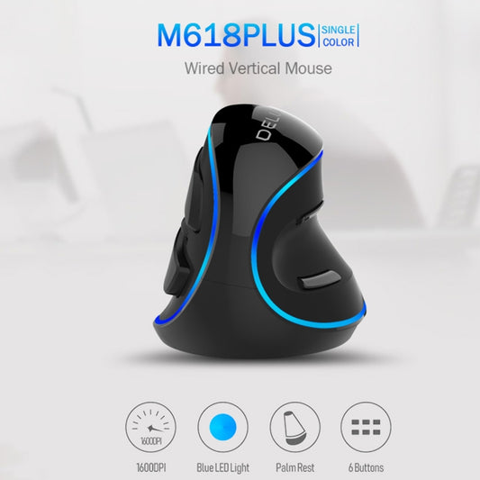 DELUX M618 Plus Wired Blue Version Optical Mouse Ergonomic Vertical Mouse 1600DPI by DELUX